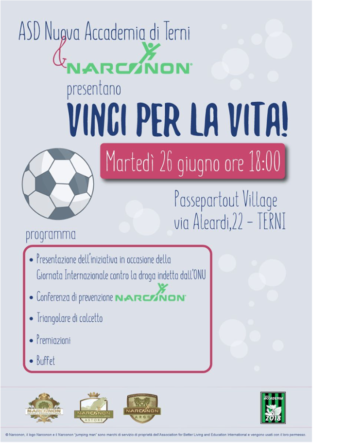 Volantino per l’event del Narconon a Terni, per il 26 giugno.